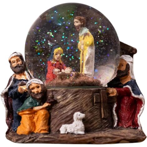 Christmas Glass Nativity Musical Snow globe Dome Christmas Nativity Scene Ornament Decoration Religious Gift Baby Jesus Christian Church Snow Effect Large 15cm Home Christmas Decoration