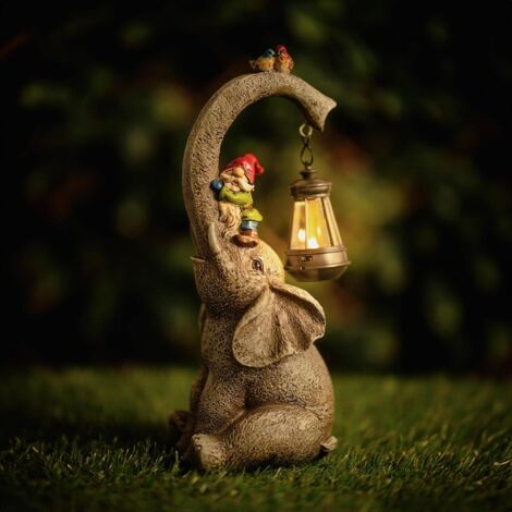 Elephant Solar Garden Ornaments With Lanterns - 28cm Elephant Garden Statues Outdoor Figurines With Solar Powered LED Lights For Garden Decor Durable Resin Outdoor Statues For Patio Yard (1/5)