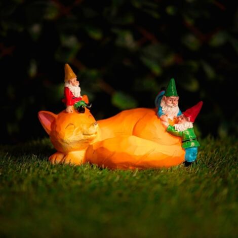 Gnomes Garden Ornaments Outdoor Resin Solar Powered Fox Outdoor Decoration Lighting for Home Patio Decking Pondside Flower Bed Standing Weatherproof Fox Statue Garden Gnome Figurine
