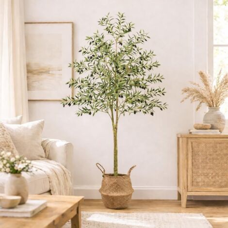 Artificial Olive Tree 6FT Large Faux Olive Tree with Basket Fake Indoor Tree Realistic Plant for Living Room Office