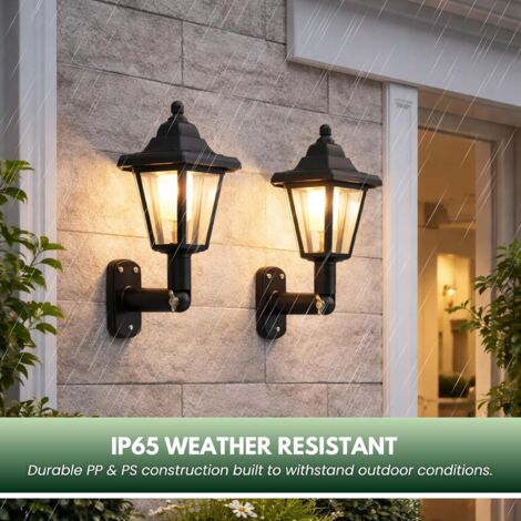 Solar Victorian Wall Lights Outdoor Set of 2 Solar Fence Lights Solar Wall Lantern Lights LED Outdoor Porch Garden Lights