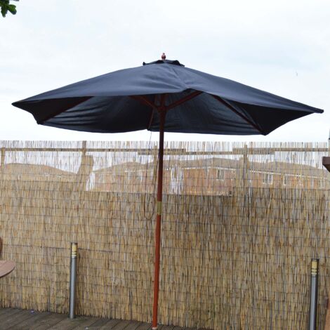 2.4m Wooden Garden Parasol Umbrella - Outdoor Garden Furniture Traditional Garden Sun Shade with Pulley System for Sun Shade Beach, Pool, Patio � Black (1/5)
