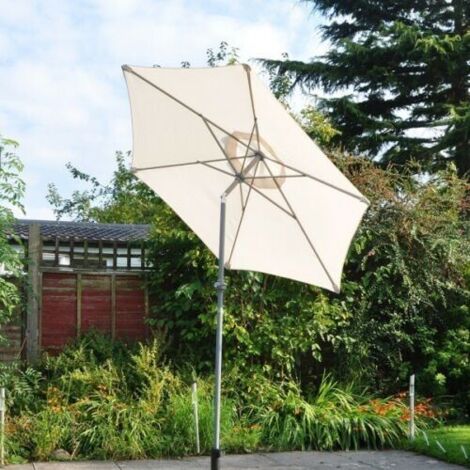 Garden Parasol 2m Cream Patio Umbrella with Crank Handle Tilt Aluminium Frame UV Canopy Table Sun Shade