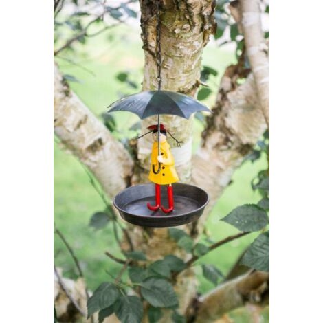 Bird Feeder, Metal Hanging Girl and Umbrella Bird Feeding for Wild Birds, Metal Bird Bath or Table with Hanging Hook