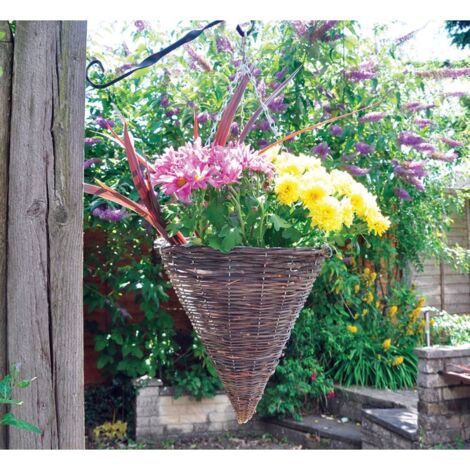 Rattan Cone Garden Hanging Basket - Natural Wicker Rattan Basket Hanging Plants Planter Pot with Detachable Hanging Chain for Indoor, Outdoor, Garden Decoration - 12 Inches