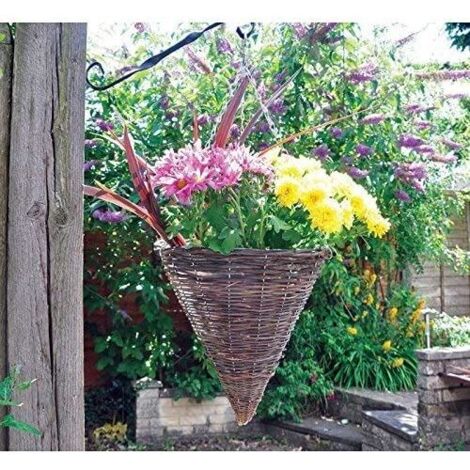 Rattan Cone Garden Hanging Basket - Natural Wicker Rattan Basket Hanging Plants Planter Pot with Detachable Hanging Chain for Indoor, Outdoor, Garden Decoration - 12 Inches