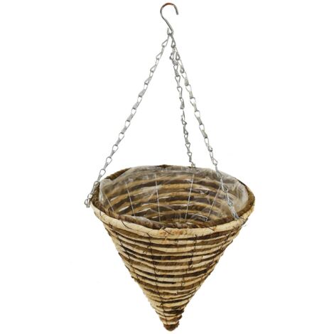 12" Rope Cone Garden Hanging Baskets Indoor Outdoor Hanging Planter Plant Pots Rattan Wicker Hanging Basket (12" Rope Cone Basket)