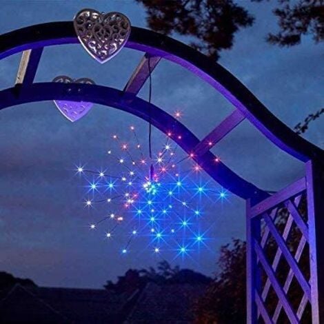 Solar Powered Starburst Pendant Light LED Garden Outdoor Lighting Static & Flashing Modes Warm White & Multi Colour LED Lights 84 LED Garden Lights Fairy Lighting Hanging Outdoor Lighting