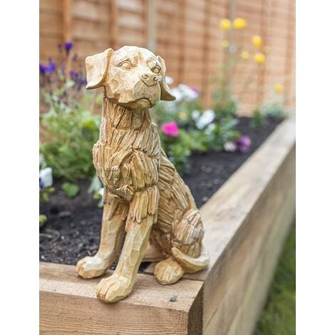 Wood Effect Resin Dog Statue