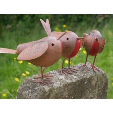 3pc Metal Robin Redbreast Garden ornaments