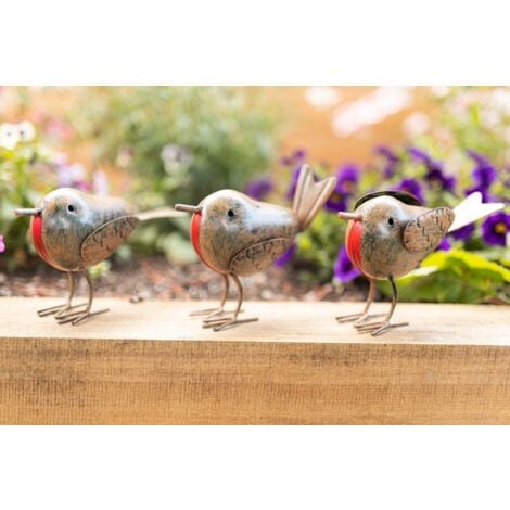 3pc Metal Robin Redbreast Garden ornaments