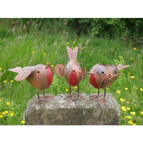 3pc Metal Robin Redbreast Garden ornaments