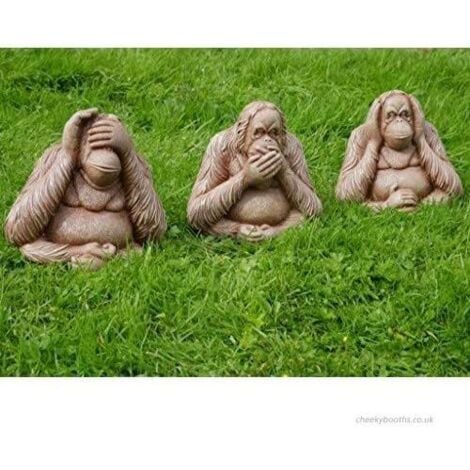 Hear, See, Speak No Evil 3 Set Garden Ornaments Outdoor 3 Wise Monkeys with Stone Effect - Large Weatherproof Vintage Garden Statues