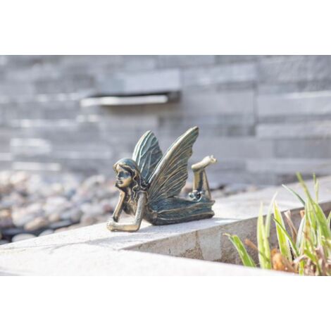 Bronze Laying Fairy Wing Statue, Fairy Statue Outdoor Garden Ornaments - Winged Angel Fairies Statue Resin Figurine for Patio, Decor, Home Decoration, Bronze Effect Statue
