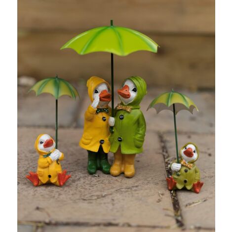 Duck Couple with Umbrella Garden Ornament