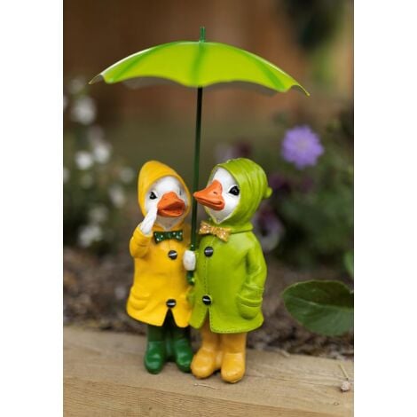 Duck Couple with Umbrella Garden Ornament