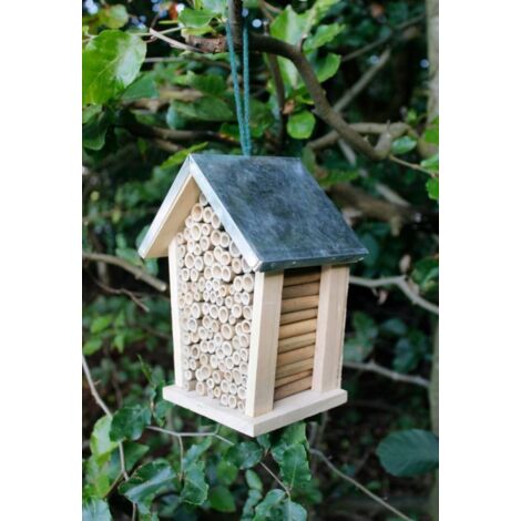Wooden Insect Hotel with Silver Roof - Eco Friendly Natural Wood Weatherproof Insects House - Hanging Outdoor Garden Box Shelter Nesting Habitat for Bees, Butterflies, Ladybirds and Bug (1/5)