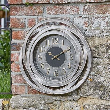 Silver Garden Wall Clock Large Retro Weatherproof Home Indoor Outdoor Decor 50cm