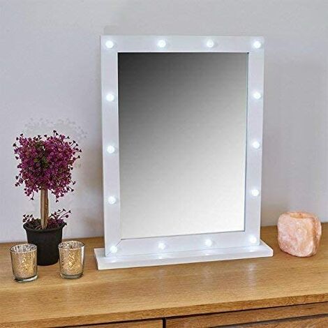 Handy White Compact Mirror Bathroom, Battery Operated Bathroom Light Up Mirror