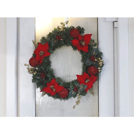Christmas Wreath Large 50cm Red & Gold Xmas Wreath With Baubles