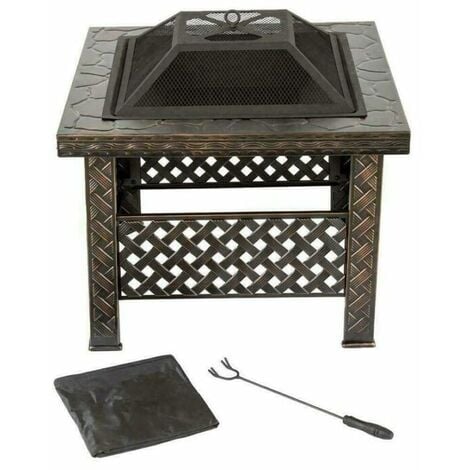 26" Square Black Steel Garden Fire Pit / Patio Heater (with Rain Cover)