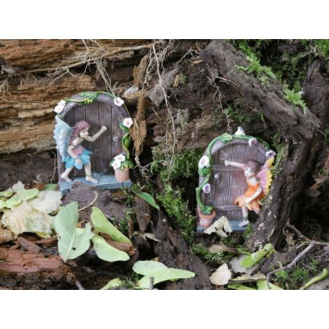 2x Miniature Sparkle Fairy Doors (1x Blue & 1x Pink)