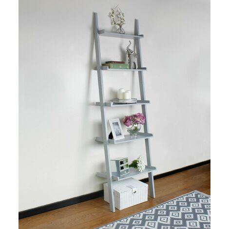 5 Tier Grey Leaning Ladder Shelf