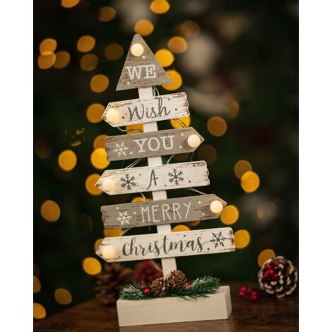 Christmas Wooden Tree Decoration Pre-Lit LED Xmas Ornament Centrepiece Window (1/2)