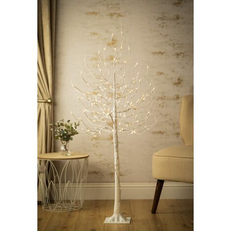 Christmas Tree White Silver LED Birch Tree (140cm)