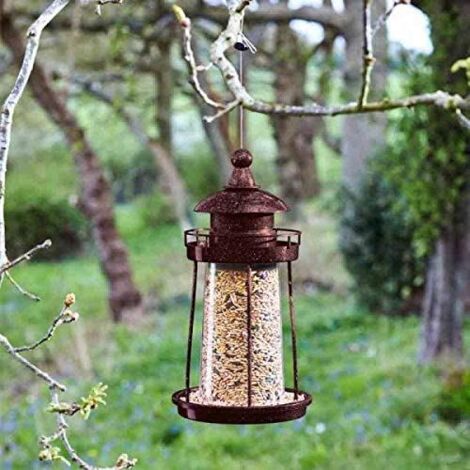 Bird Seed Feeder Lantern Copper Effect Lantern Hanging Bird Feeders for Wild Bird Food