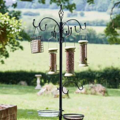 Garden Bird Feeding Station with Hanging Feeders of Peanuts, Fat Balls Suet and Seed Mesh Food Tray And Birds Water Bath