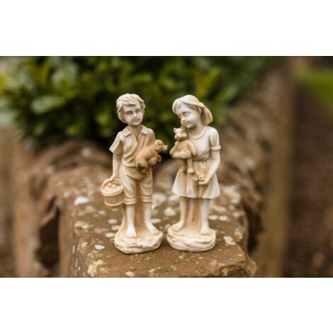 Boy & Girl Standing Statues Garden Ornaments Fully Waterproof Stone Effect