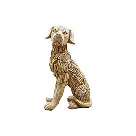 2x Wood Effect Dog Ornaments, Large 35cm Rustic Wood Effect Sitting Labrador Dogs Sculpture Driftwood