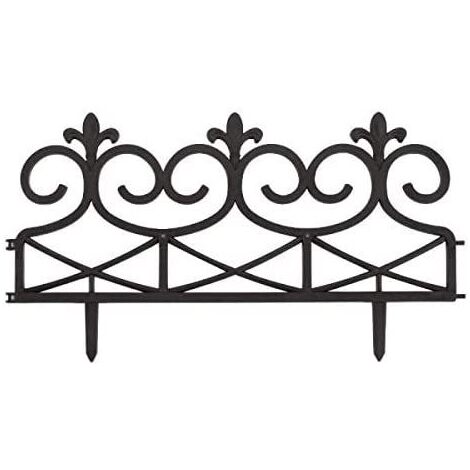 8 Garden Border Edging Victorian Iron Scroll Style Black Plastic Fence (2x Packs Of 4)