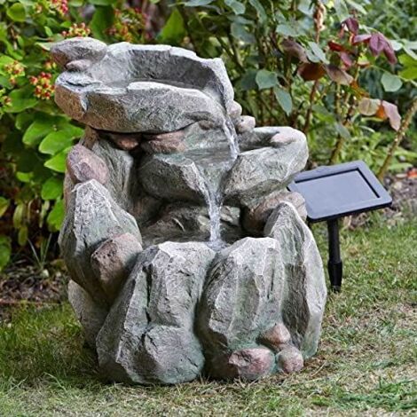 Solar Rock Water Fall Fountain Solar Water Feature, Garden Fountain Solar Powered Waterfall