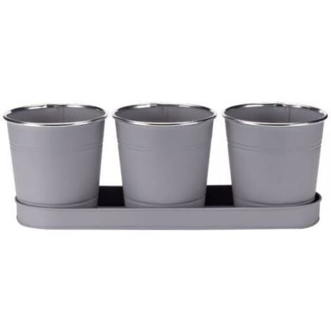 3x Slate Herb Plant Pots with Drip Tray for Home Kitchen Planters Traditional Indoor Window Sill Planter Box Grow Your Own Herbs
