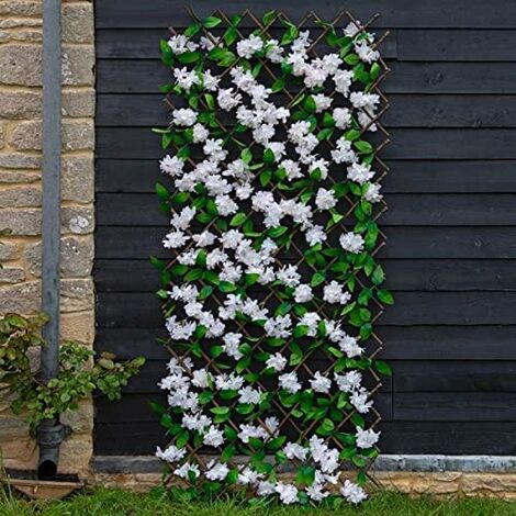 Cherry Blossom Trellis Leaves and Flowers Artificial Leaf Trellis Panel for Screening or Garden Decoration (180 x 90cm)