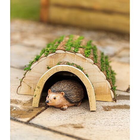 Wooden Hedgehog House Garden Hibernation Shelter Durable Wood Predator Proof Habitat Feeding Station Grass Effect &