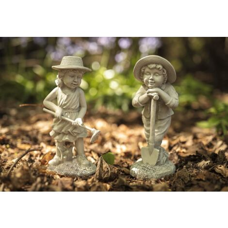 Boy Girls Sitting on the stone Little Girl Sculpture Children Statue Cute Girls Stone Kids Figurine Two Girls Art high quality Garden Decor Outdoor