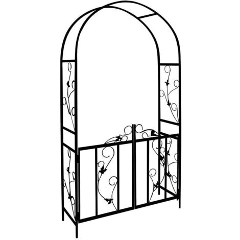 Large Garden Arch, 2.78 x 1.25m Decorative Black Metal Garden Arch Heavy Duty Strong Tubular Arbour For Roses Climbing Plants Support