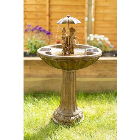 Boy & Girl Fountain, Solar Powered Water Fountain, Children and Umbrella Garden Water Feature
