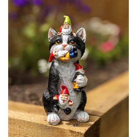 Gnome with Cat Ornament Colourful Garden or Indoor Decoration (1/5)