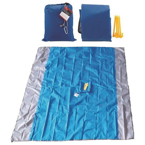 Extra Large Beach & Picnic Blanket 200 x 210cm, Waterproof Sand Proof Blanket with 4 Ground Spikes, Portable Travel Blanket Quick Drying Beach Mat with Portable Bag � Light Blue (1/5)