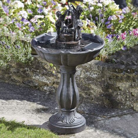 Solar Bronze Effect Fountain, Water Feature Fountain for Garden, Freestanding Tipping Pail Cascade Patio Lawn Centrepiece
