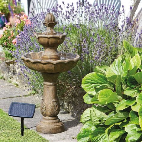 Solar Water Fountain 98cm 3 Tier Outdoor Resin Cascade Feature Stone Effect Freestanding Garden Ornament