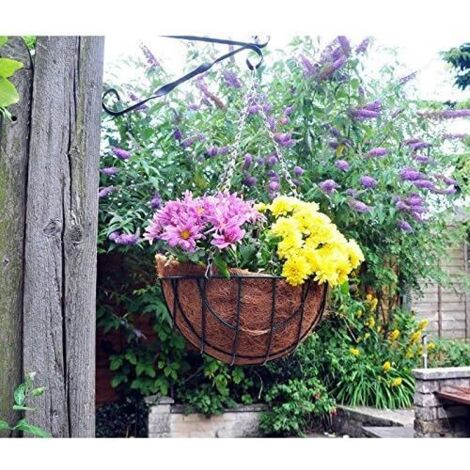 12" Green Metal Garden Hanging Baskets Indoor Outdoor Hanging Planter Plant Pots Rattan Wicker Hanging Basket (12" Green Wire Basket)