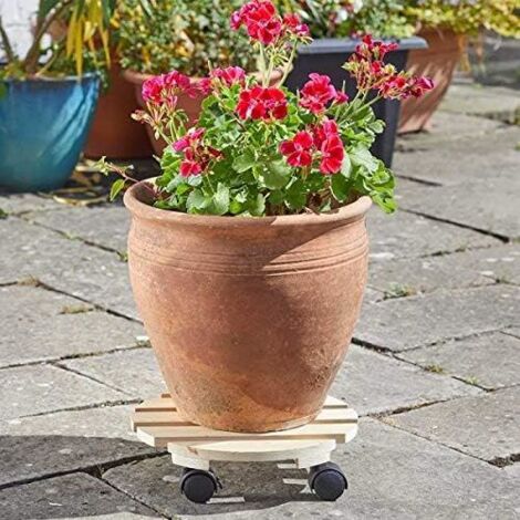Plant Pot Caddy Stand Garden Indoor Outdoor Patio Home Plant Stand Rollers Saucer Tray Pallet (30cm Wooden Pot Caddy)