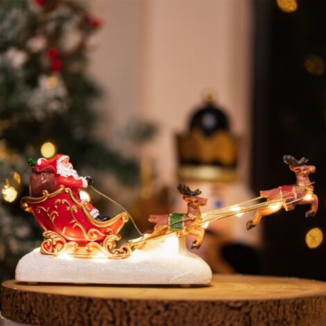 Marco Paul Interiors Christmas Sleigh Santa Scene Father Christmas with Sleigh & Reindeer 25cm Light Up Ornament Decoration With LED Warm White Xmas Lights Battery Operated (1/5)