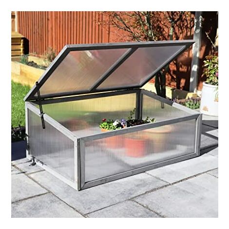 Garden Mile Grey Wooden Mini Cold Frame Small Garden Greenhouse Growing Plant Protection Waterproof Weather Resistant Suitable for Outdoor Vegetables, Flowers and Seed Germination W65 x L100 x H40cm