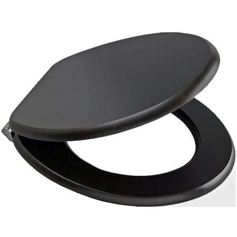 Marco Paul 18" Standard Traditional White Wooden MDF Toilet Seat Universal Adjustable to Fit Most Toilets Oval Seat with Hinges & Parts (Black)